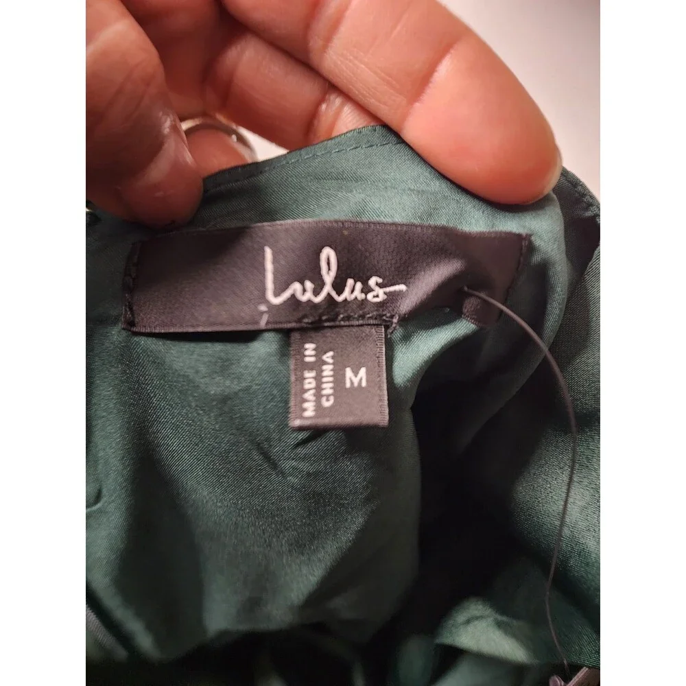 Lulus Red Carpet Romance Maxi Dress Womens Medium Green Satin Square Neck